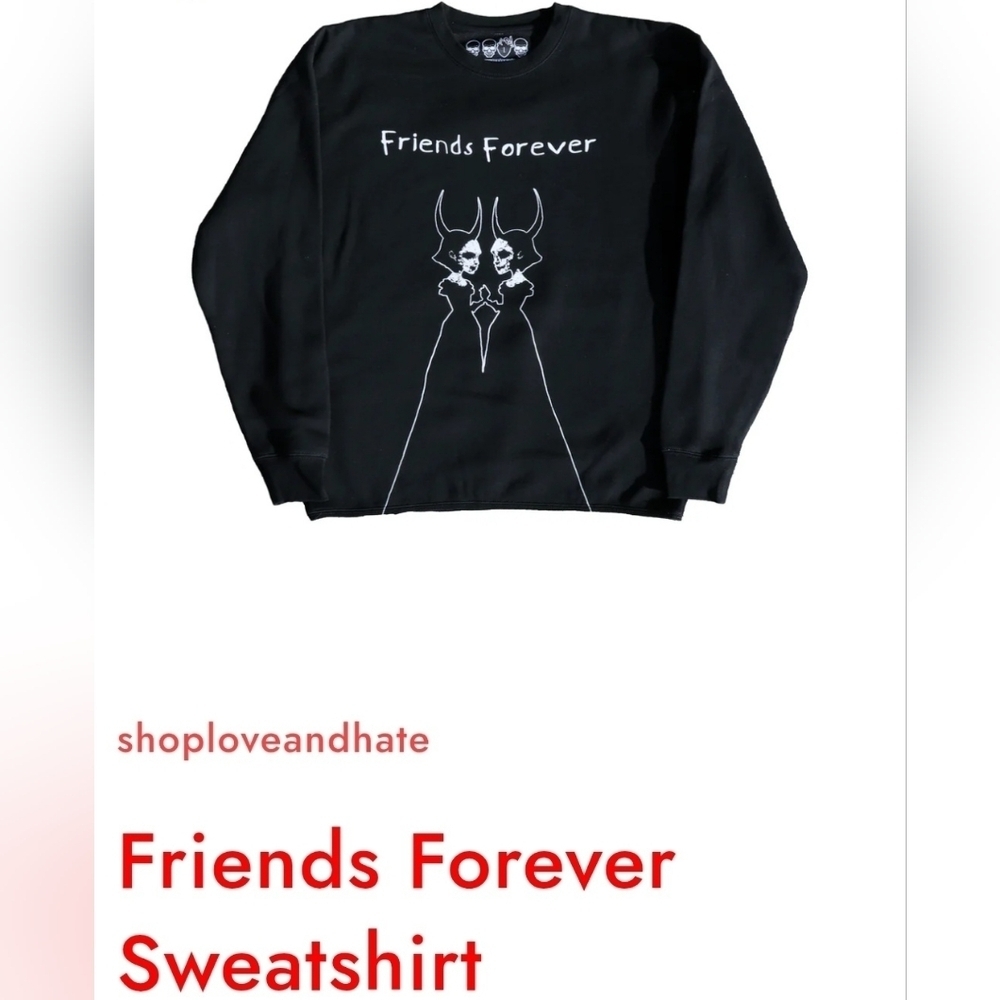LOVE AND HATE FRIENDS FOREVER SWEATSHIRT. "TWO MIRRORED HORNED FIGURES" SIZE XL